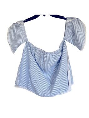 Lumiere Off-Shoulder Blue & White Striped Top